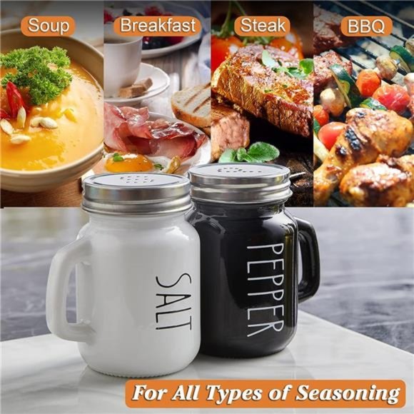 Salt and Pepper Shakers Set 4 oz Glass Black White Salt Pepper Shaker Set - Picture 3 of 7